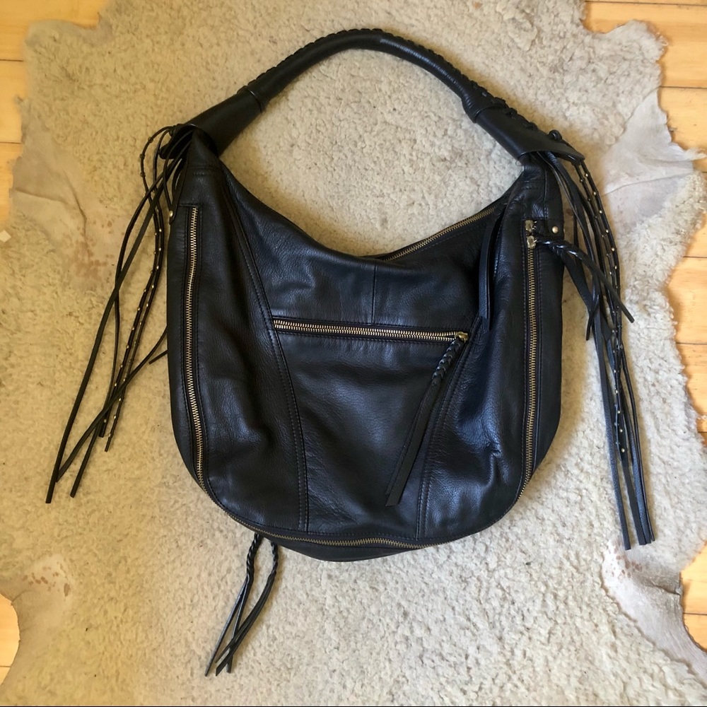 orYANY Fringed, Studded, Large Black Leather Purse